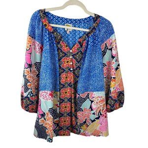 Fig and Flower Anthropologie Womens Floral Peasant Top Blouse Plus sz 1X